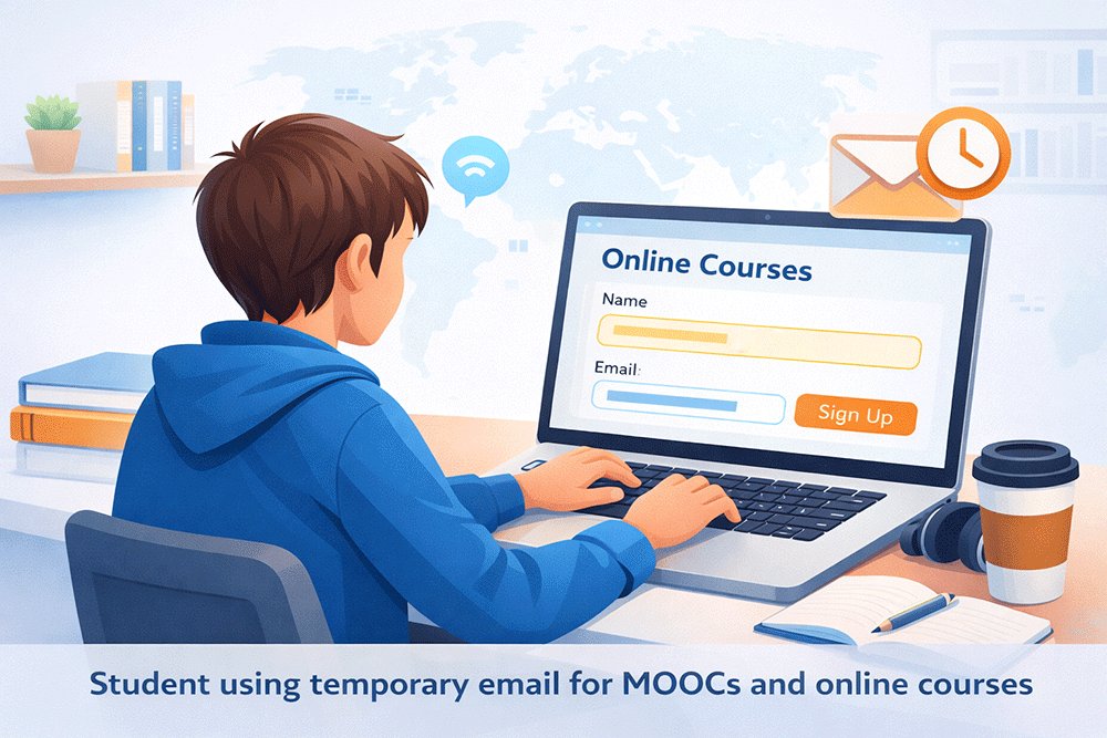 Student using temporary email for MOOCs and online courses