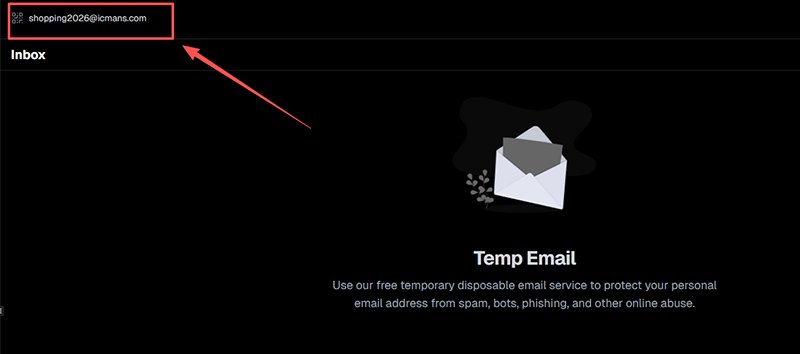 Generate a disposable email address using Temp Mail for Discord on a temporary email service interface