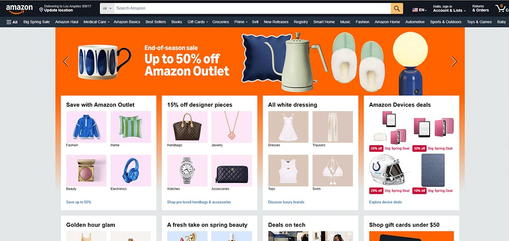 Amazon homepage and URL
