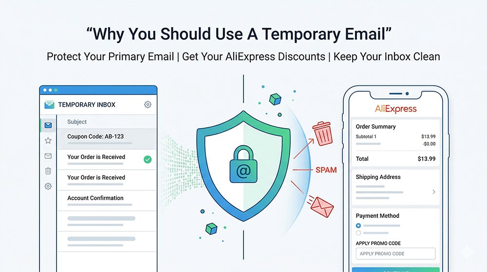 Use temporary email for AliExpress offer code to avoid spam