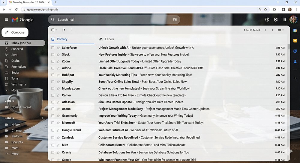  Spam emails from SaaS marketing campaigns blocking a primary inbox.)