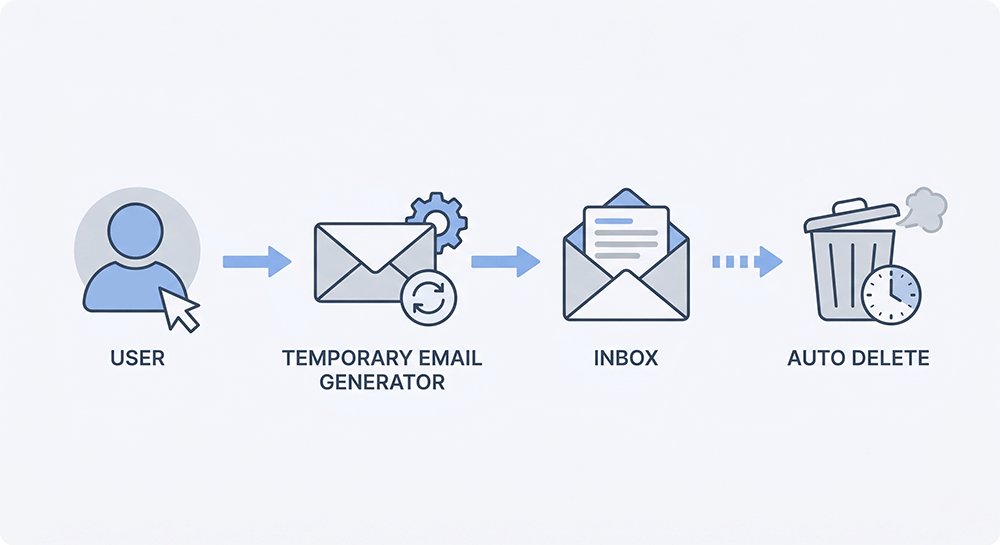 Simple diagram explaining what temp mail is and how temporary email works
