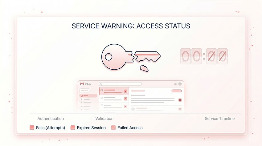 Warning illustration showing risk of losing account access when using temporary email