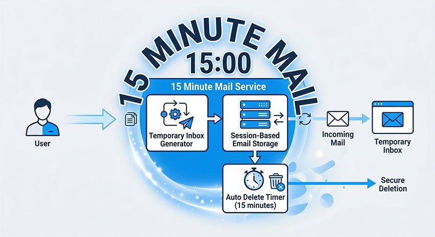 session based temporary email system architecture showing stateless inbox generation and automatic deletion)