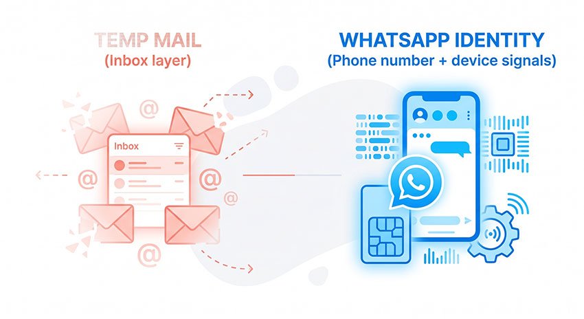 Why temp mail does not improve WhatsApp privacy explanation diagram
