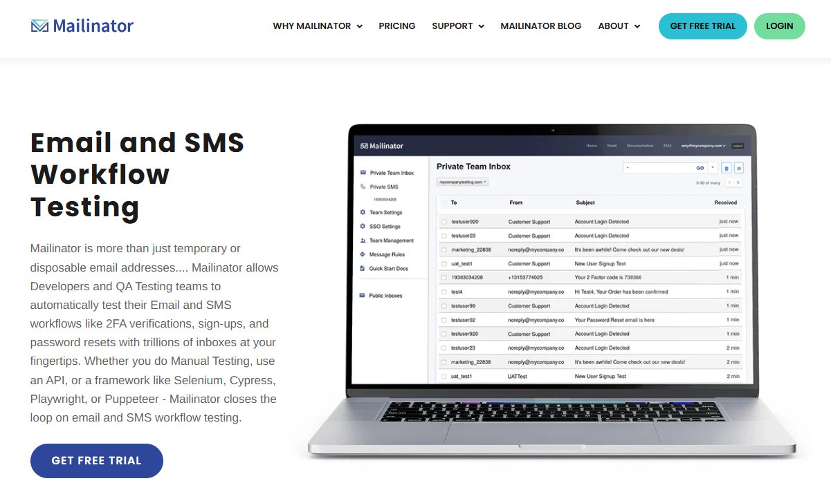 Mailinator public inbox homepage screenshot