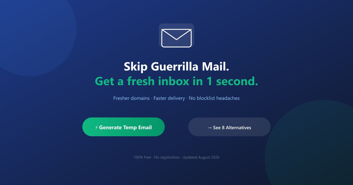 Banner with a call-to-action to generate a free temp email address or explore Guerrilla Mail alternatives.)